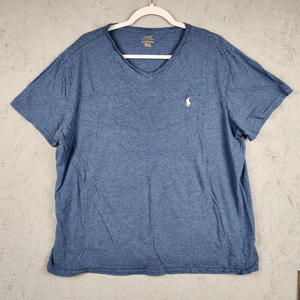 Polo Ralph Lauren Shirt Mens Extra Large Blue V Neck Small Pony Logo Cotton Tee